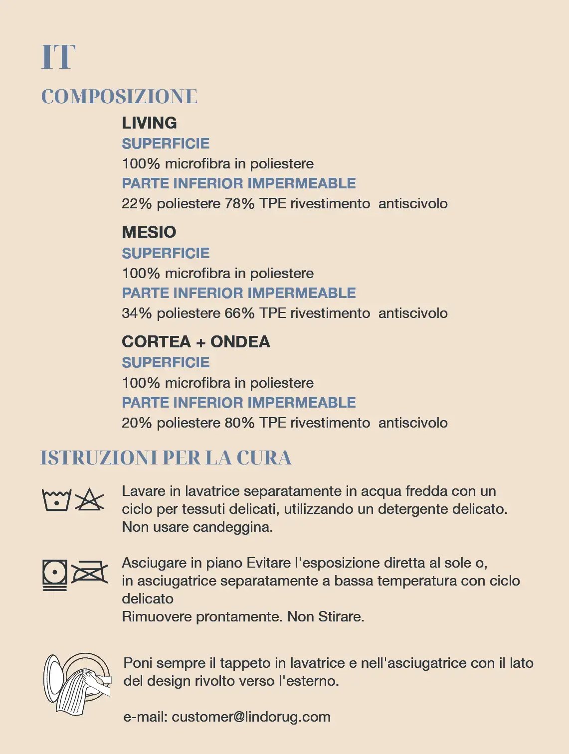 L’etichetta del tappeto in italiano: composizione e istruzioni per la cura