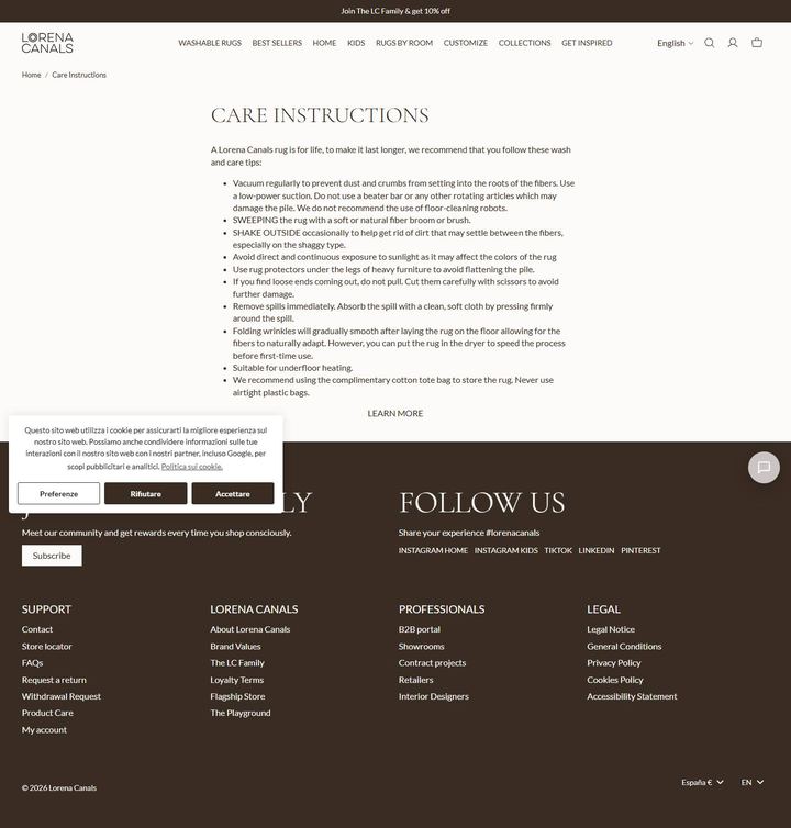 La parte alta della pagina di Lorena Canals