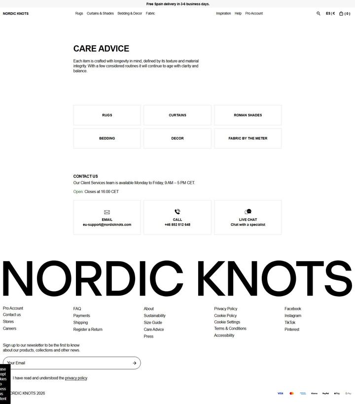 La parte alta della pagina di Nordic Knots