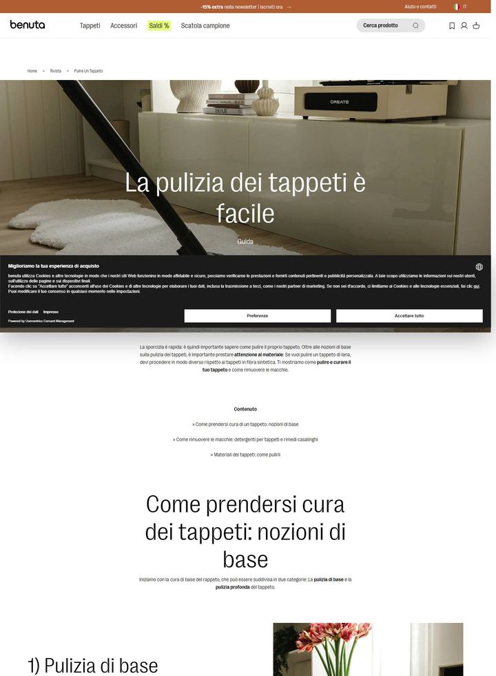 La parte alta della pagina di Benuta