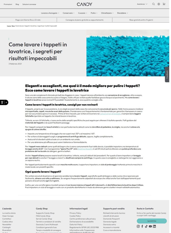 La parte alta della pagina di Candy Italia