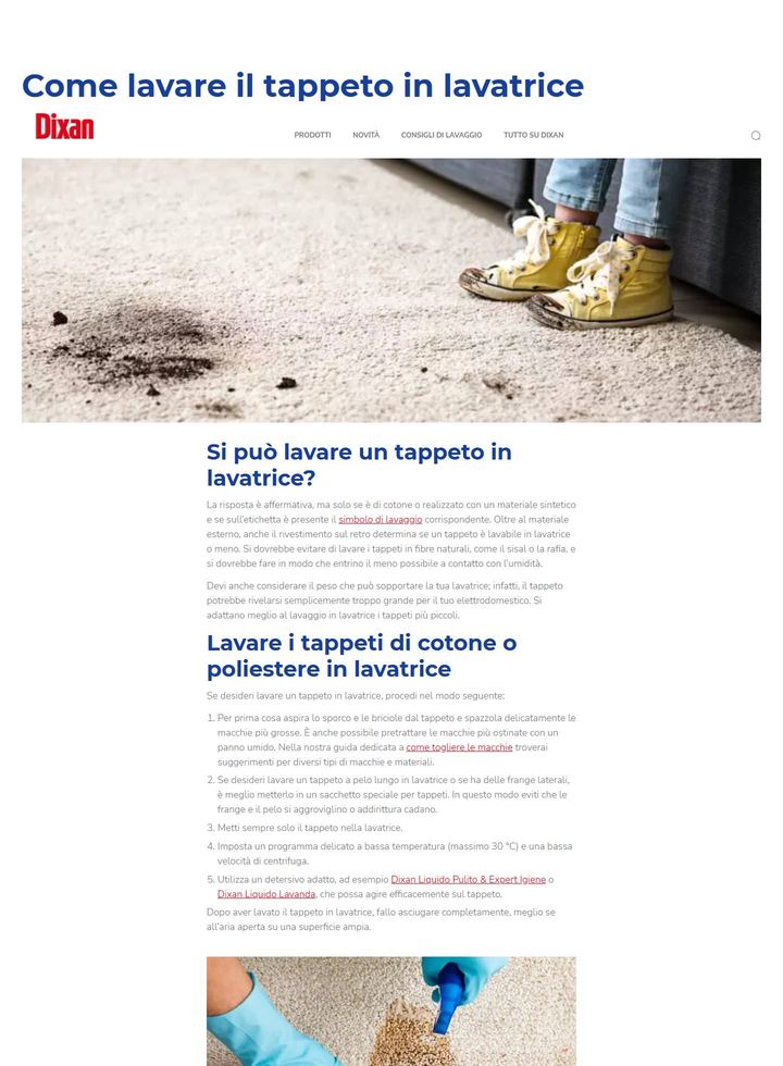 La parte alta della pagina di Dixan