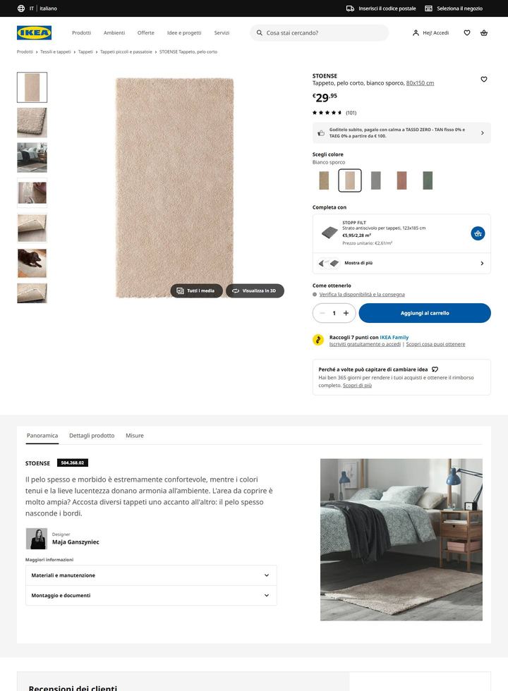 La parte alta della pagina di IKEA Italia