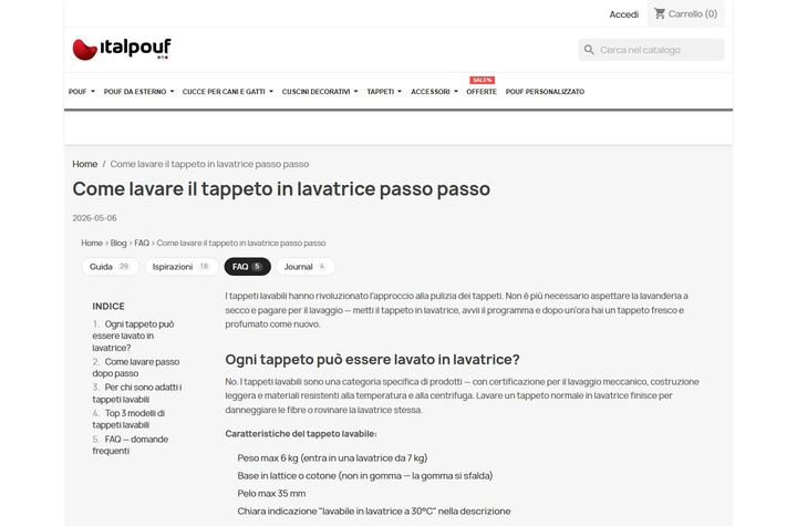 La parte alta della pagina di Italpouf