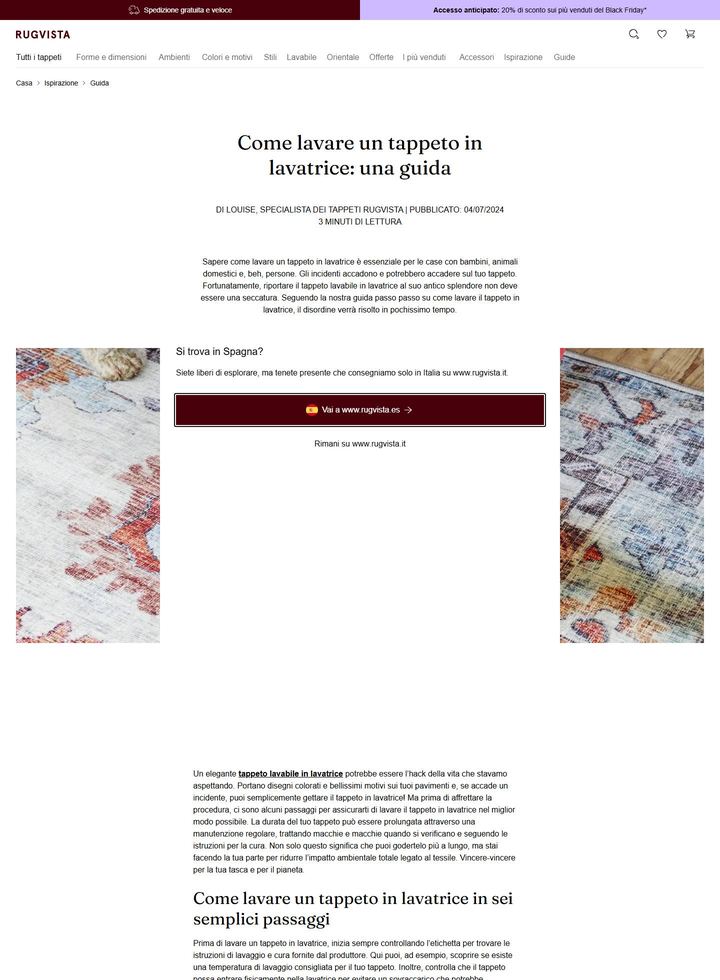 La parte alta della pagina di Rugvista