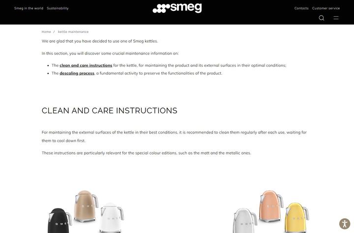 La parte alta della pagina di Smeg